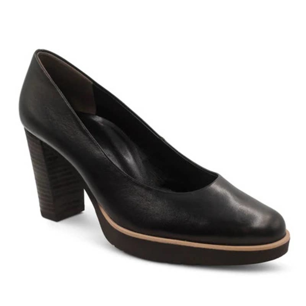 Paul Green Kathy Italian Leather Round Toe Pumps Black 9 EUC